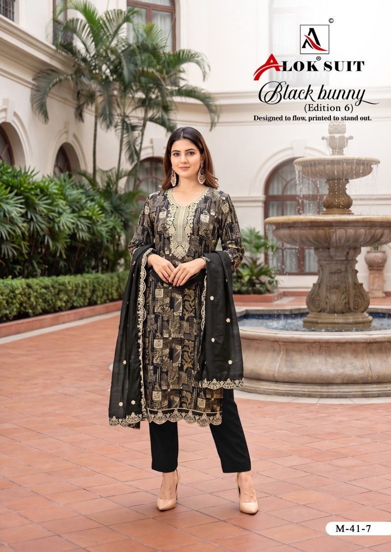 Black Bunny Edition 6 By Alok Viscose Rayon Dress Material